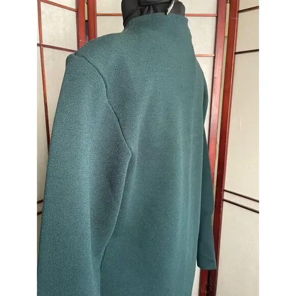 Express Dark Green Mock Neck Balloon Sleeve Knit Mini Sweater Dress Size Medium - Picture 7 of 9